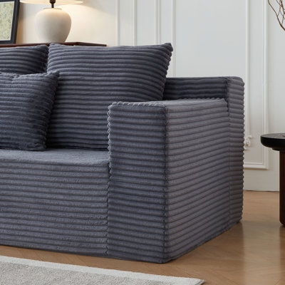 Canapé modulaire en velours côtelé avec 5 sièges, porte-gobelets profonds, gris foncé, design moderne, sans assemblage