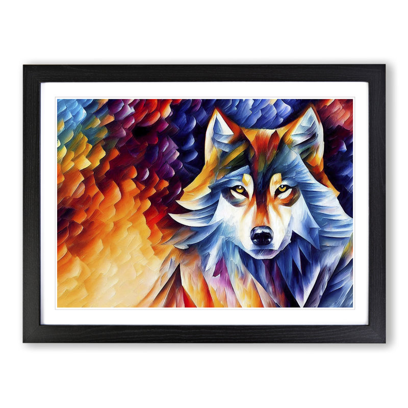 XH1022-10267X Wolf Painting Vol.2 Abstract - Single Picture Frame Print, Black Framed, 46cm H x 64cm W x 2cm D