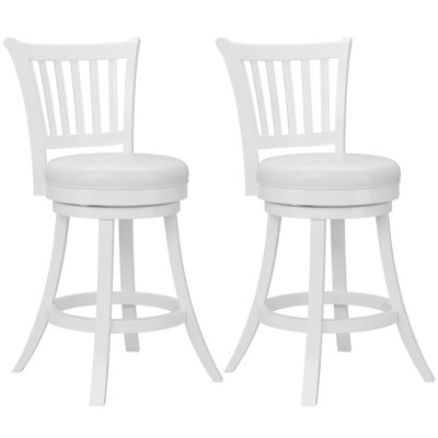 Catt Swivel White Bar Stools with Solid Wood Frame