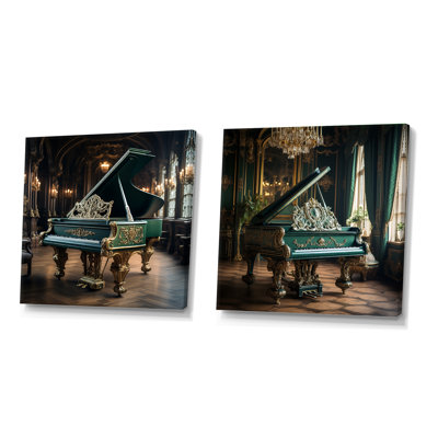 Piano victorien virtuose - ensemble de 2 collages carrés