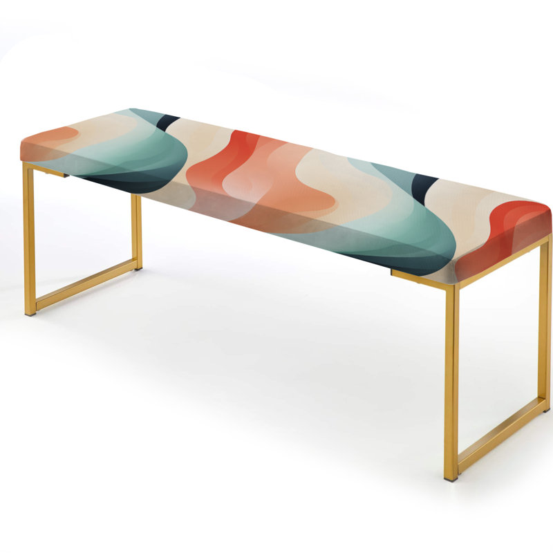 Abstract Upholstered Gold Bench, Contemporary Canvas