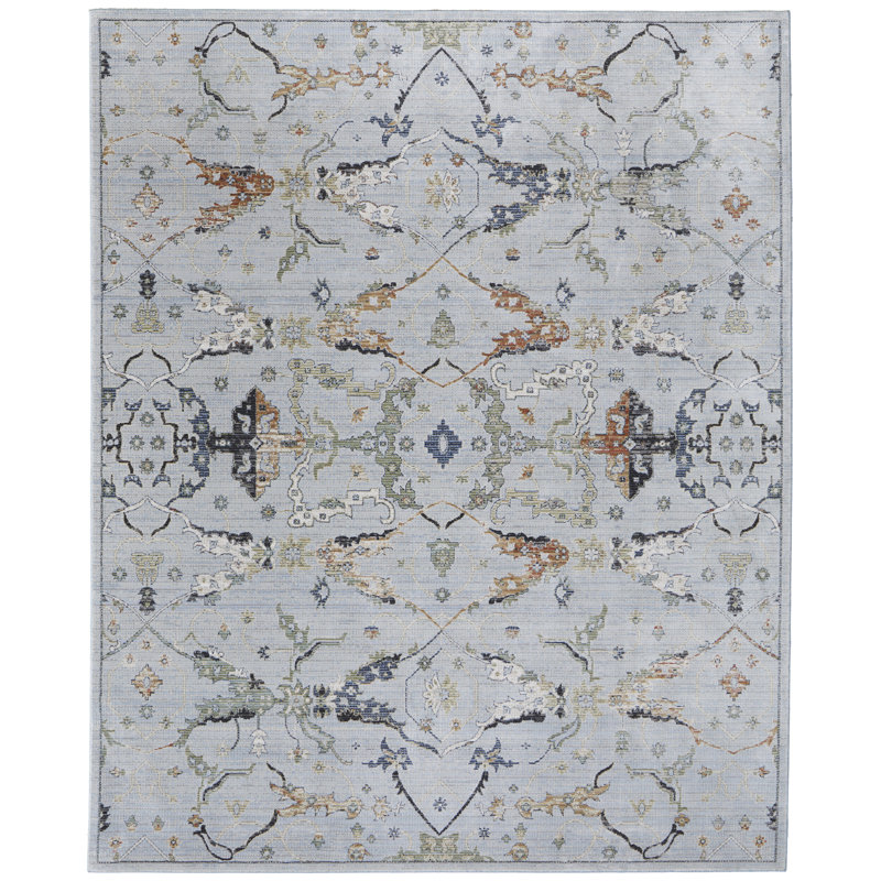 Claymore traditionnel floral et botanique, bleu / vert / ivoire, Rectangle 9 pi x 12 pi 8 po