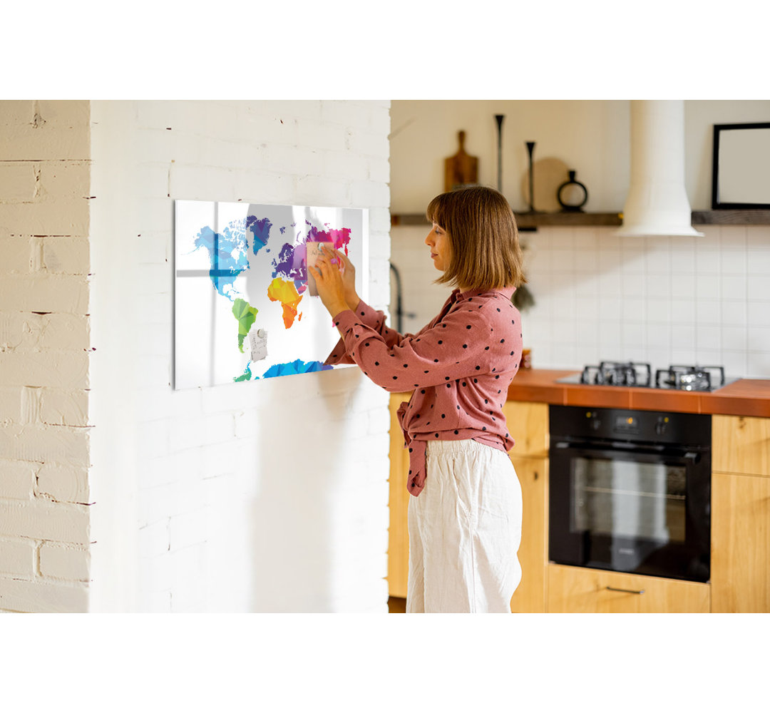 Magnetic Memo Board Whiteboard - 90 x 60 cm - With Marker and Magnets - Abstract world map