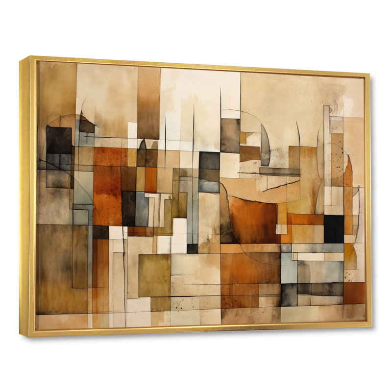 Modernist Expressions IV - Abstract Midcentury, art mural sur toile, Cadre flottant doré, H 16 po x l 32 po x P 1 po