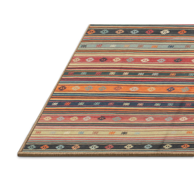 Tapis brun/marron/vert de zone contemporaine, Rectangle 2 pi x 4 pi