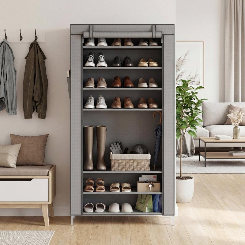 9 Tier Shoe Rack with Cover, Tall Shoe Organizer Holds 40–50 Pairs, Space Saving Closet Storage with Pockets