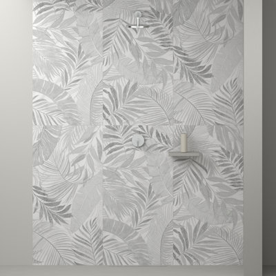 Tropic White 24 in. x 48 in. Matte Porcelain Palm Leaf Decor Floor and Wall Tile (15.5 Sq. Ft. / Case)