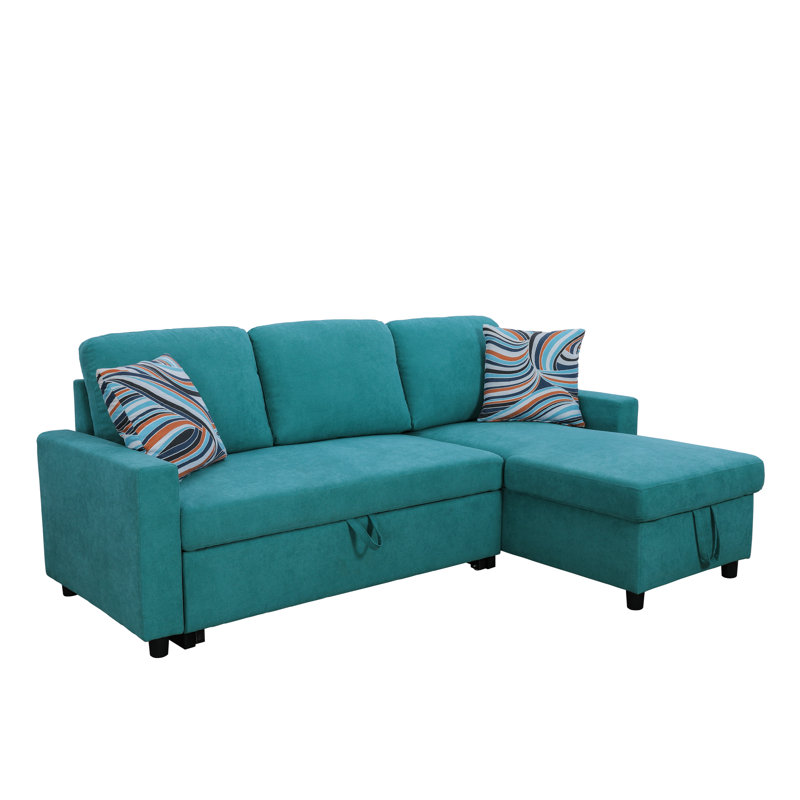 Cang Upholstered L-Shaped Sectional Reversible, Cyan Blue Microfiber/Microsuede