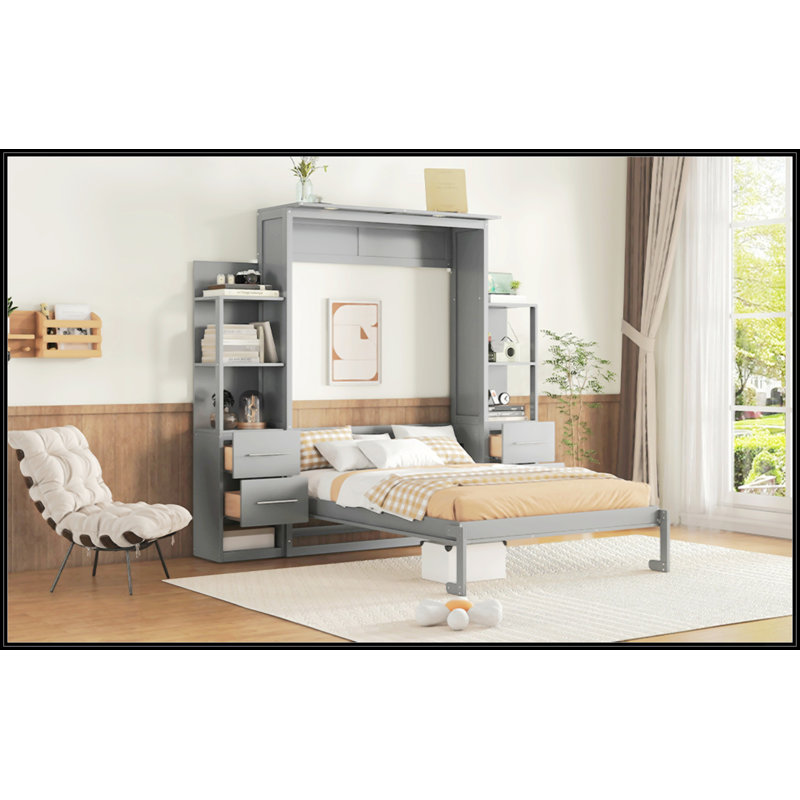 Lit escamotable double pleine grandeur avec tablettes