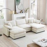 Oversized modular cushioned sofa with conversible ottoman
