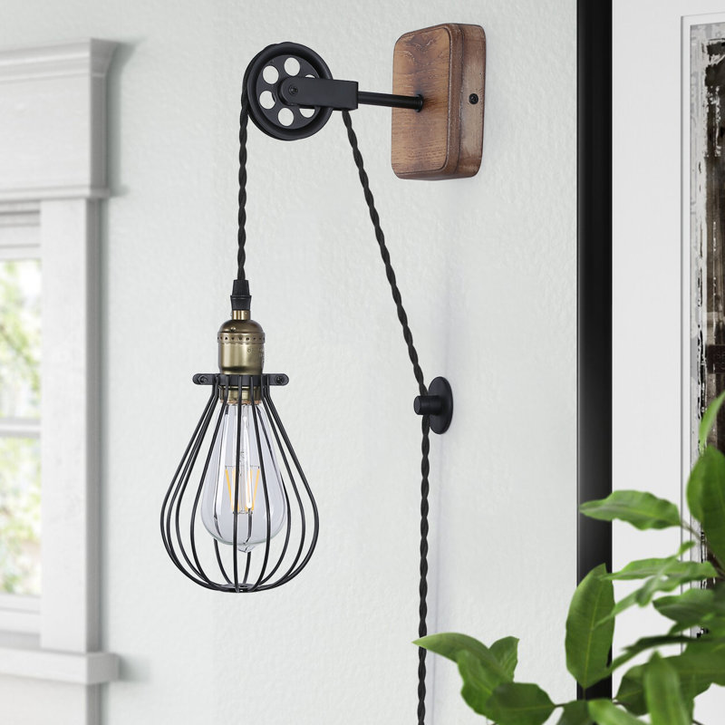 Industrial Farmhouse Plug In Wall Sconce Metal Wall Lamp Cage For Bedroom (set of 2)