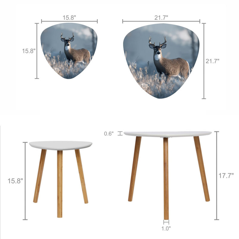 Triangle Nesting Coffee Table Set of 2 Whitetail buck deer frost fog End Table Modern Minimalist Side Table Set for Living Room Bedroom