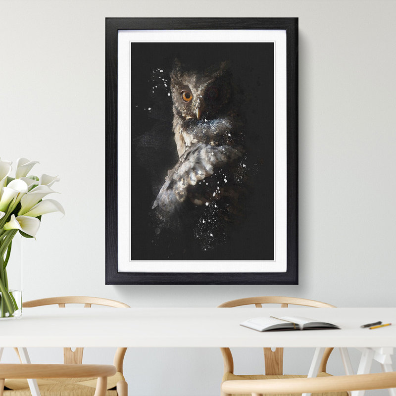 Owl - Picture Frame Graphic Art Print, 45cm H x 33cm W x 2cm D, Black Framed