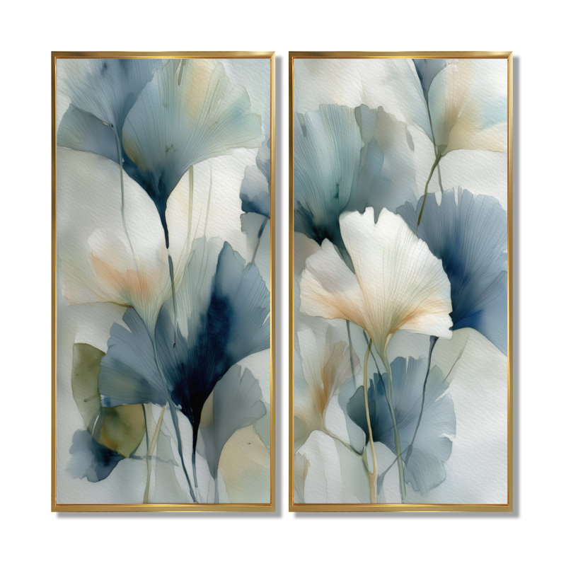 «Watercolor Pants Flowers in Meadow», art sur toile à motif floral blanc, ensemble de 2, H 40 po x l 40 po, Cadre flottant