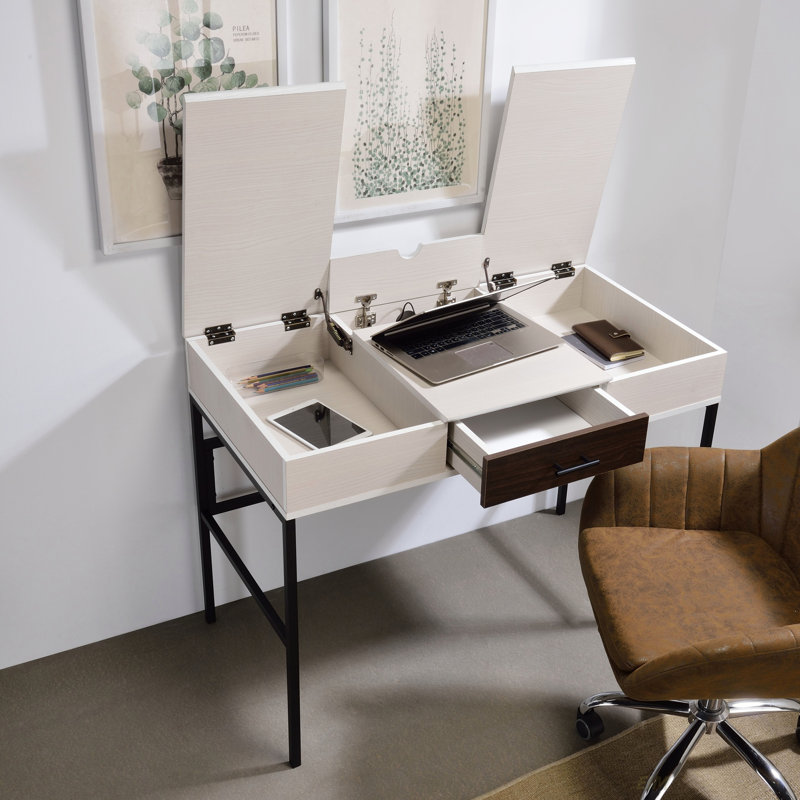 Verster Black Finish Writing Desk W/USB, Natural