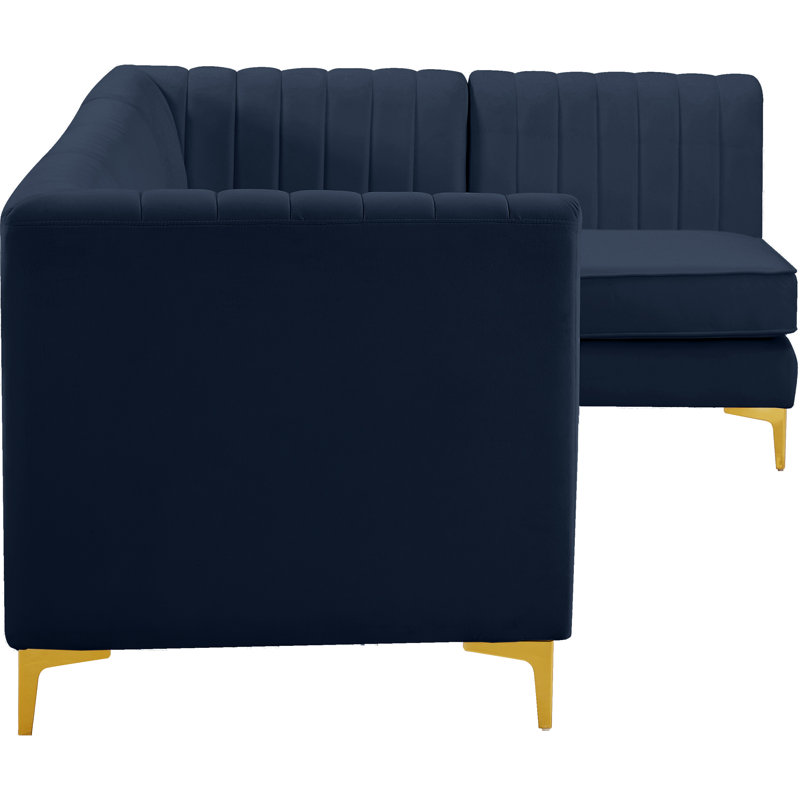 Enson Velvet L-Shaped Sectional Reversible, Navy Velvet