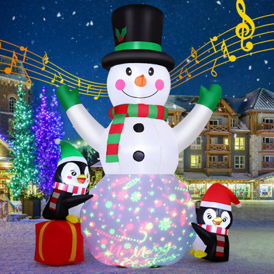 GOOSH 8 FT Christmas Inflatable Snowman & Two Penguins with Music & Rotating LEDs