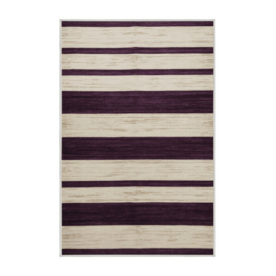 Machine Washable Horizontal Stripes Beige Area Rug