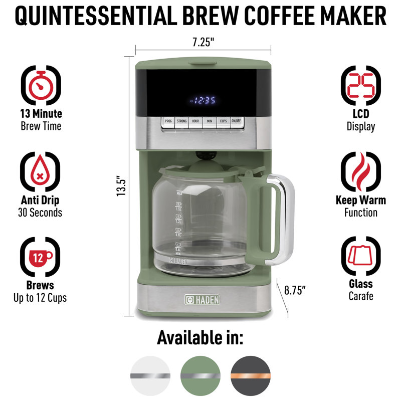 Cafetière numérique à goutte à goutte 12 tasses avec réglages HADEN, Cèdre / chrome