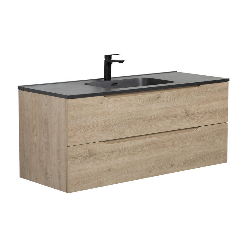 WOODBRIDGE 48" Wall Mounted Floating Bathroom Vanity With Black Quartz Sand Composite Top, 48"