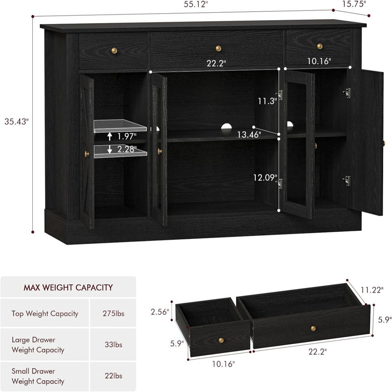 Abrianna 55.12'' Sideboard, Black