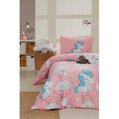 XXL Quilt Cover Set (1 Piece) - Pink, White & Blue, 61 x 87 | 70% Cotton & 30% Polyester, Machine Washable at 30°C | Elegant Button Closure & Envelope Pillowcase, Soft & Durable for Cozy Bedrooms