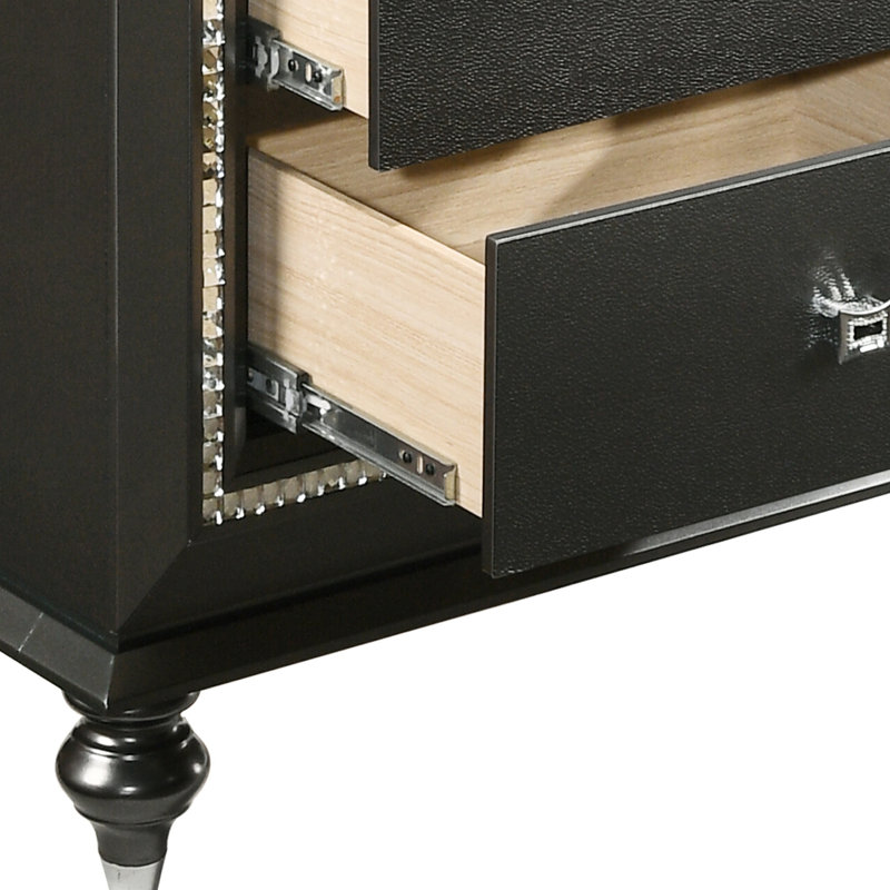 Table de chevet à 2 tiroirs gris métallique - Rangement élégant et pratique - Garniture scintillante - 2 meubles élégants pour une décoration glamour