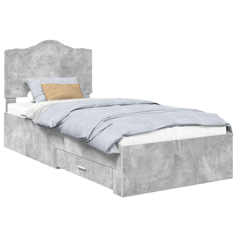 Bed, European Single (90 x 200 cm), Concrete Grey