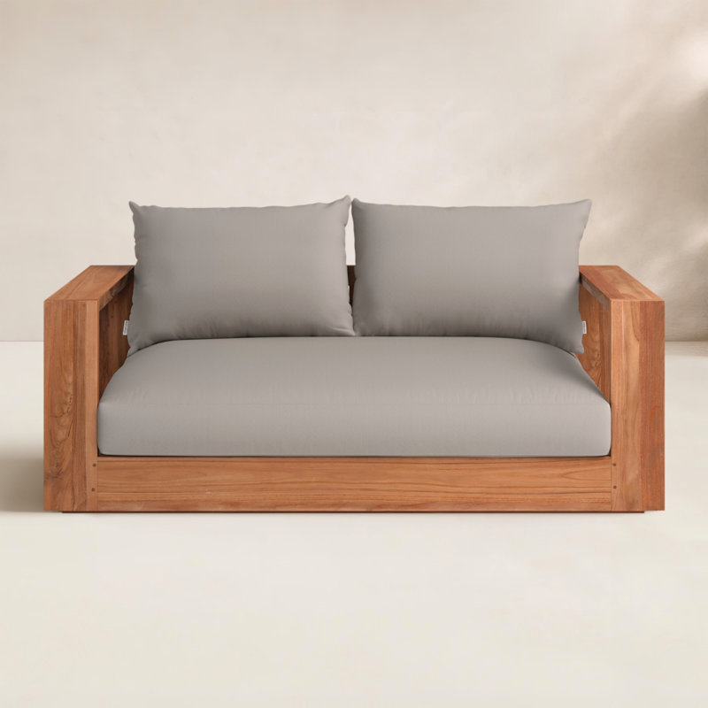 Gazel 63'' Wide Teak Loveseat with Cushions, Gray