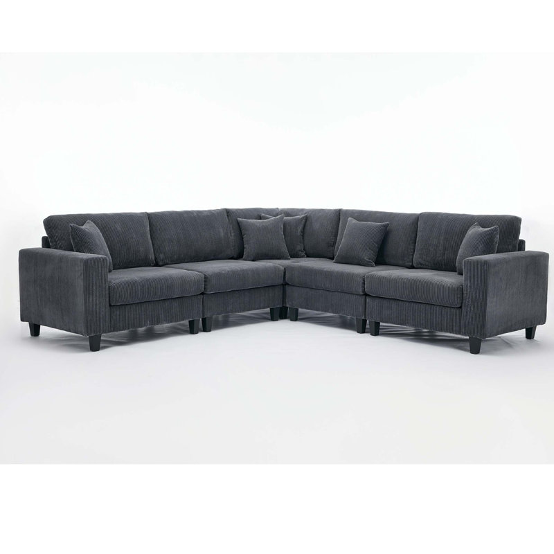 Ensemble de canapé modulaire surdimensionné surdimensionné, canapé en L, velours côtelé, rembourré, assise profonde, 5 places, 5 coussins décoratifs et 6 coussins de dossier, salon, appartement