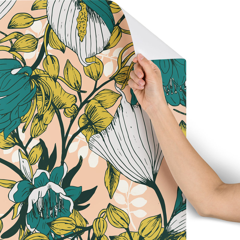 Panneau de papier peint adhésif mat 10 pi x l 24 po marta barragan camarasa tropical automne, L 10 po x l 24 po