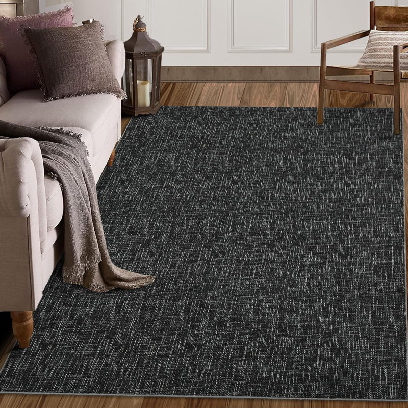 2x6 Modern Textured Solid Hallway Runner Rug, Washable Non-Slip with Rubber Backing for Kitchen, Laundry, Entryway, Black
