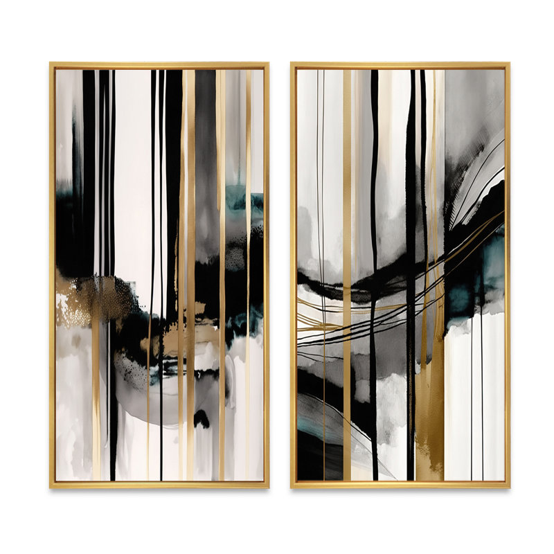 " Abstract Transitional Shapes " 2 - Pieces, 32" H x 32" W, Gold Framed