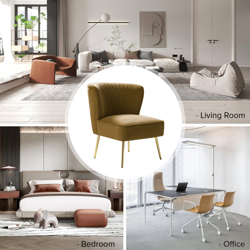 Fauteuil d'appoint en velours Euclid avec pieds en métal, Golden Polyester
