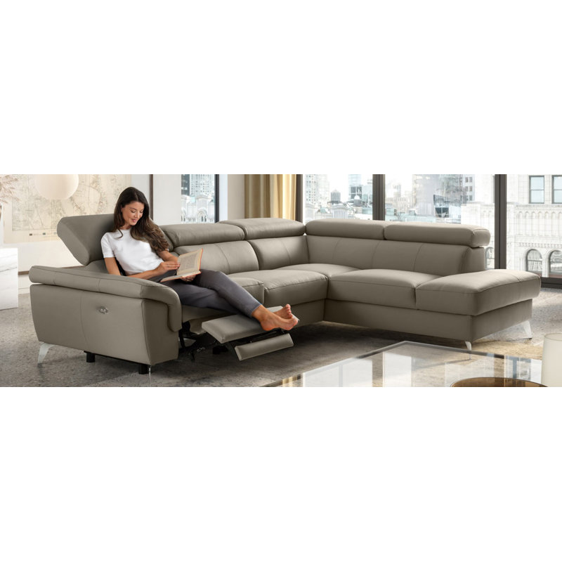 Power Reclining European Sectional with Adjustable Headrests & Armrest & Storage from Italian Leather Tashawn