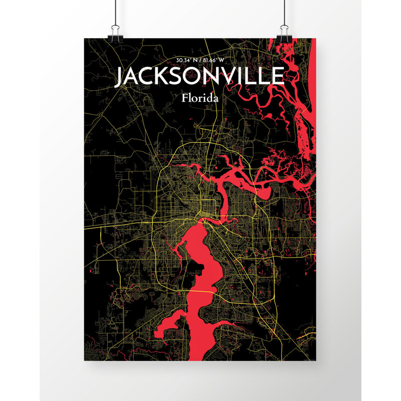 Jacksonville City Map - No Frame Print, 61cm H x 45.7cm W x 0.13cm D