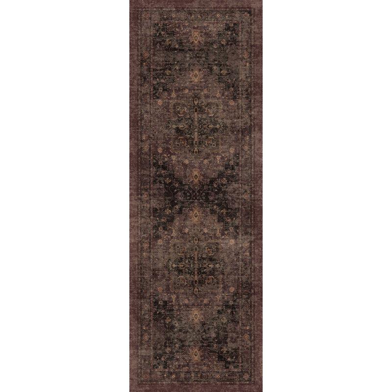 Tiyler Oriental Performance Charcoal / Chocolate 2'3" x 6' Runner Rug, Machine Washable, Runner 2'3" x 6'