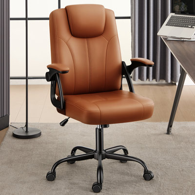 Fauteuil de bureau en cuir PU, chaise de travail ergonomique avec accoudoirs relevables, pivotant à 360° et confortable, idéal pour étudier ou travailler au bureau (brun).