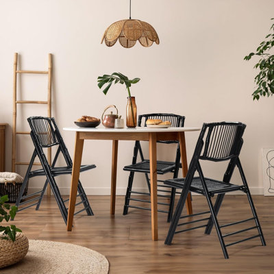 Chaise pliante en bambou, chaises de salle à manger pliables en bois, siège confortable pour l'extérieur et l'intérieur, patio, porche, mariage, fête, événement, noir (paquet de 4)