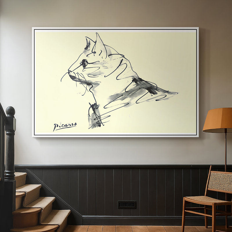 Chat (Le Chat), c. 1960 - Pablo Picasso, toile tendue avec châssis, 26 x 40, Blanc