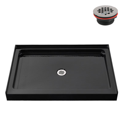 Base de douche 48 po x 34 po en alcôve en acrylique noir brillant avec bonde centrale, bonde incluse