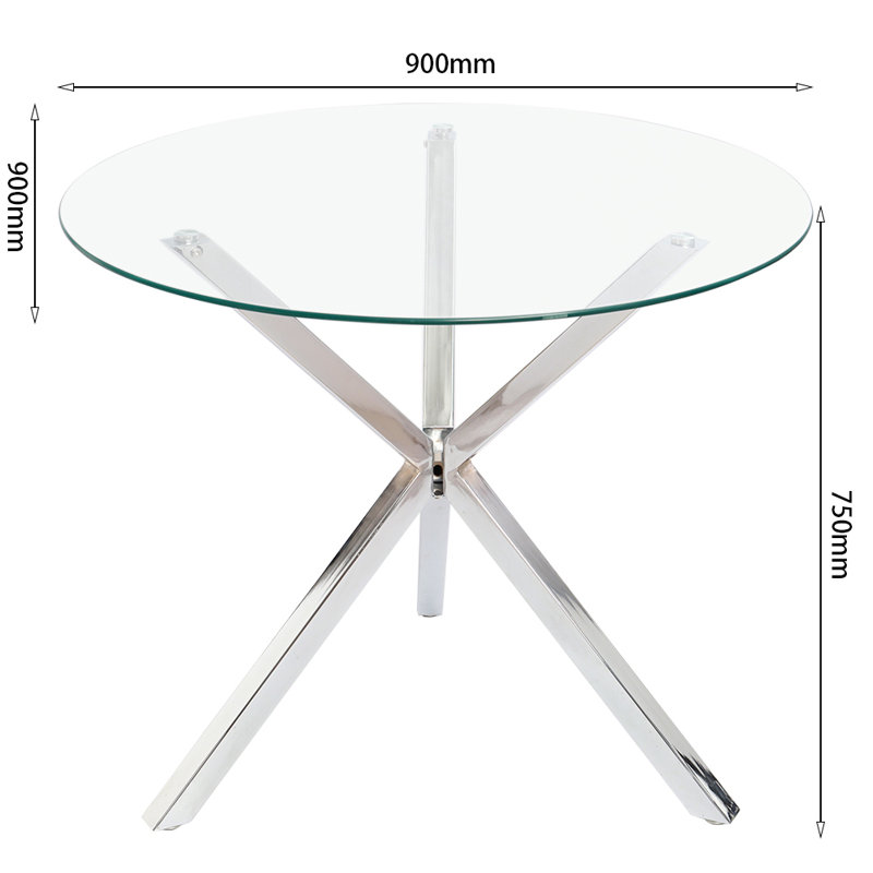 Denaro Round Glass Top Metal Base Dining Table