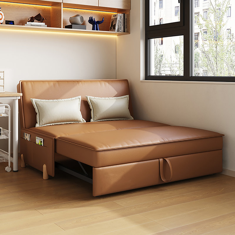 Canapé-lit en similicuir brun, H 34,65 po x l 59,06 po x P 35,43 po