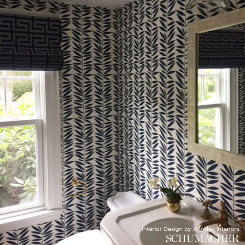 Leaf Stripe Wallpaper, Marine