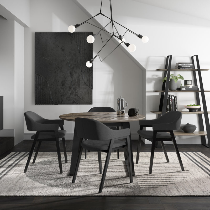 Ashkum Round Metal Base Dining Table, Grey 