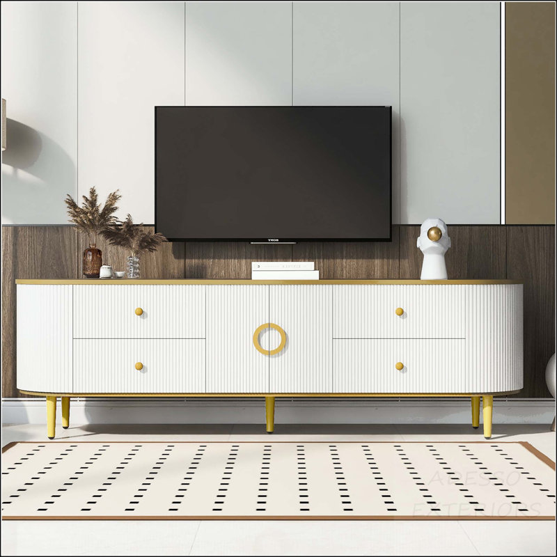Meuble télé 70,9 po avec accents dorés et pieds en métal