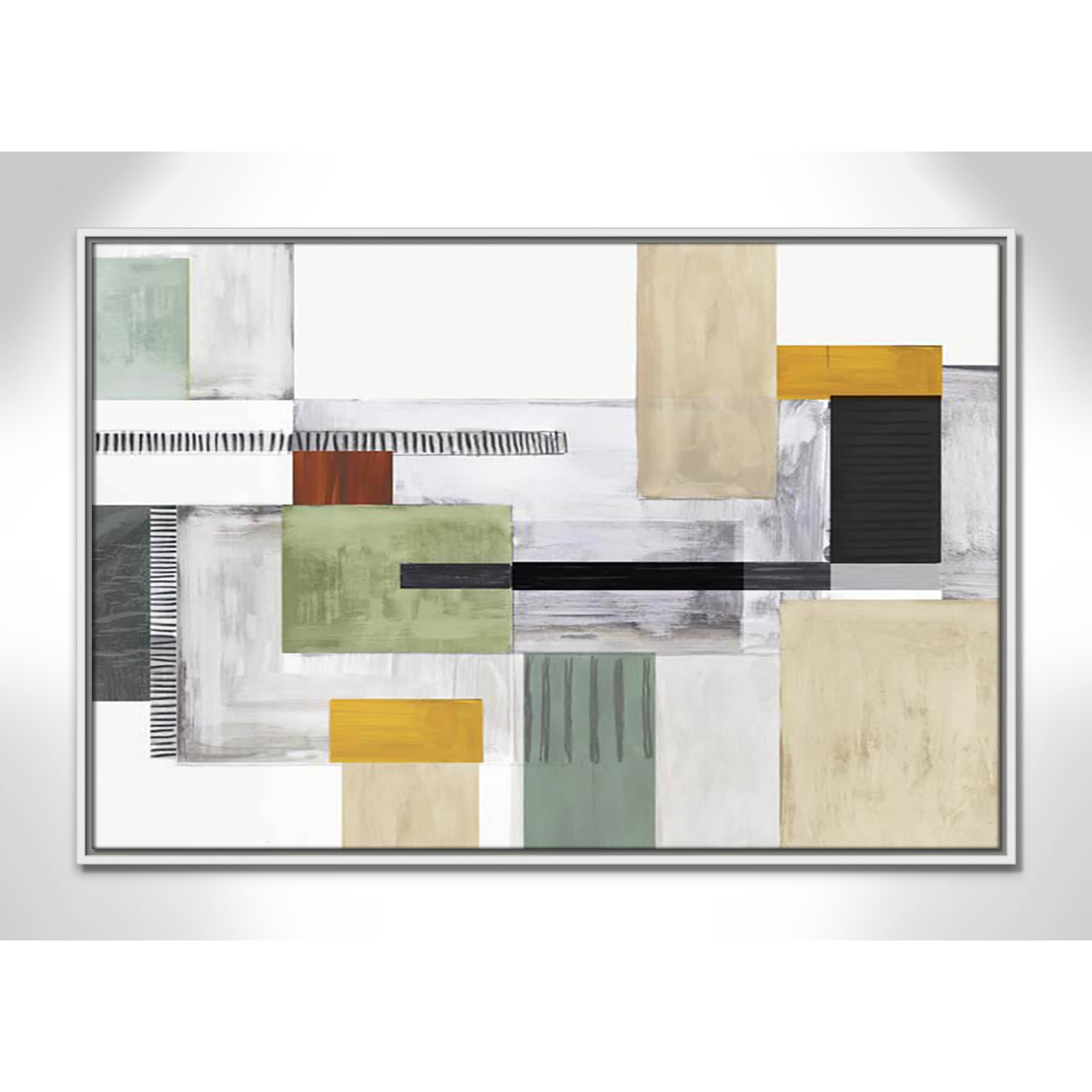 Playful Blocks Print by Tom Reeves, 25.5" H x 37.5" W x 2" D, White Floater Framed, No Mat