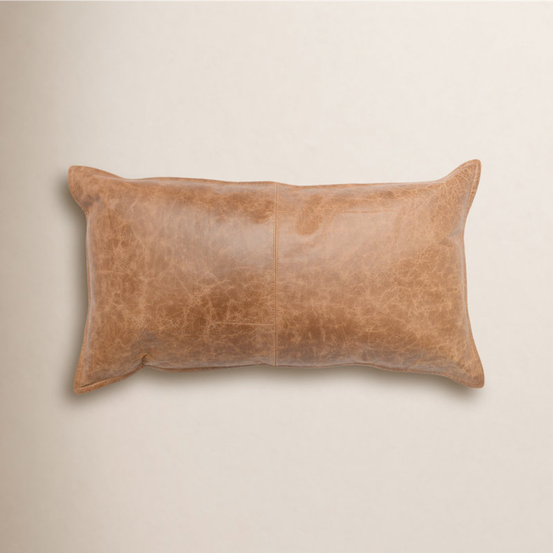 Kosas Home Cheyenne 100% Leather Throw Pillow, Chestnut Brown, 14" x 26", Rectangular