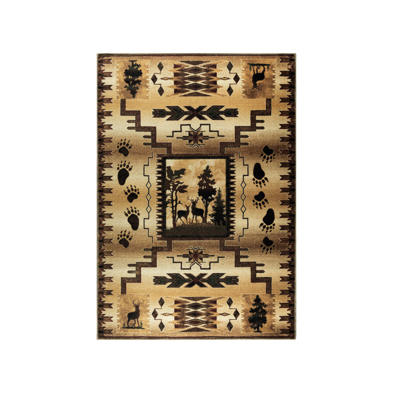 Tapis lavable à la machine Barclay Wildlife Deers - beige, Rectangle H 5 pi 3 po x l 7 pi 6 po