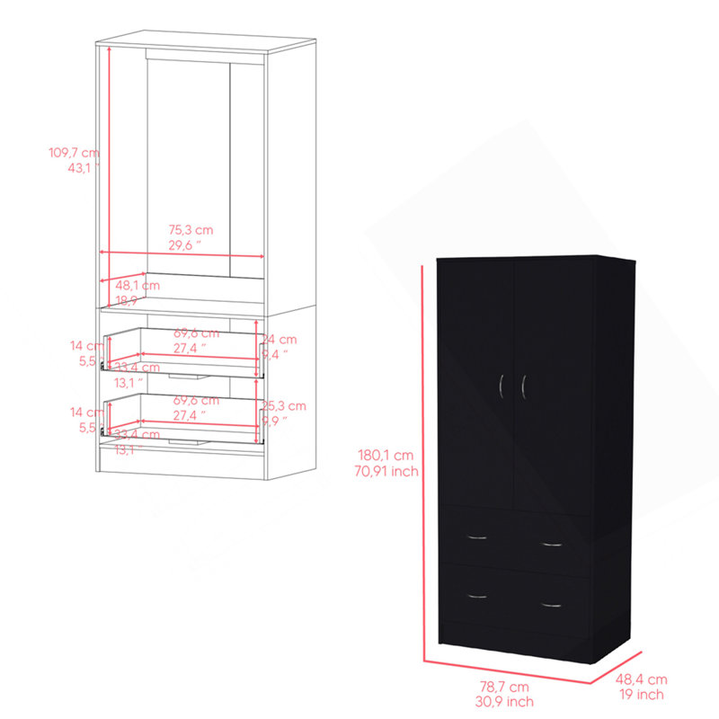 Armoire Edie, chambre à coucher, noir, Noir